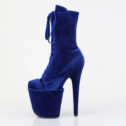Pleaser FLAMINGO-1045VEL Navy Blue Lace-Up Platform Ankle Boots - 8 Inch Heels