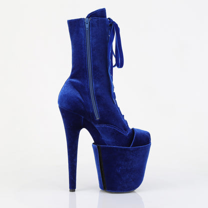 Pleaser FLAMINGO-1045VEL Navy Blue Lace-Up Platform Ankle Boots - 8 Inch Heels