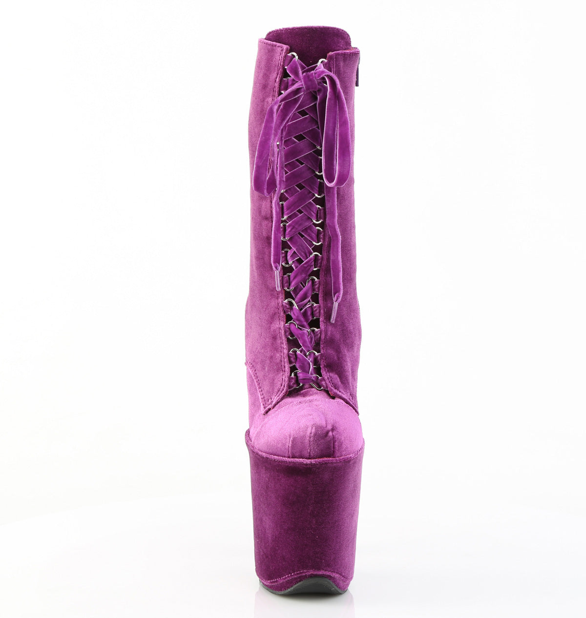 Pleaser FLAMINGO-1045VEL Purple Lace-Up Platform Ankle Boots - 8 Inch Heels