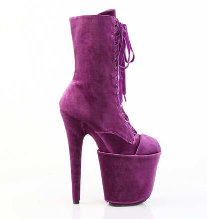 Pleaser FLAMINGO-1045VEL Purple Lace-Up Platform Ankle Boots - 8 Inch Heels