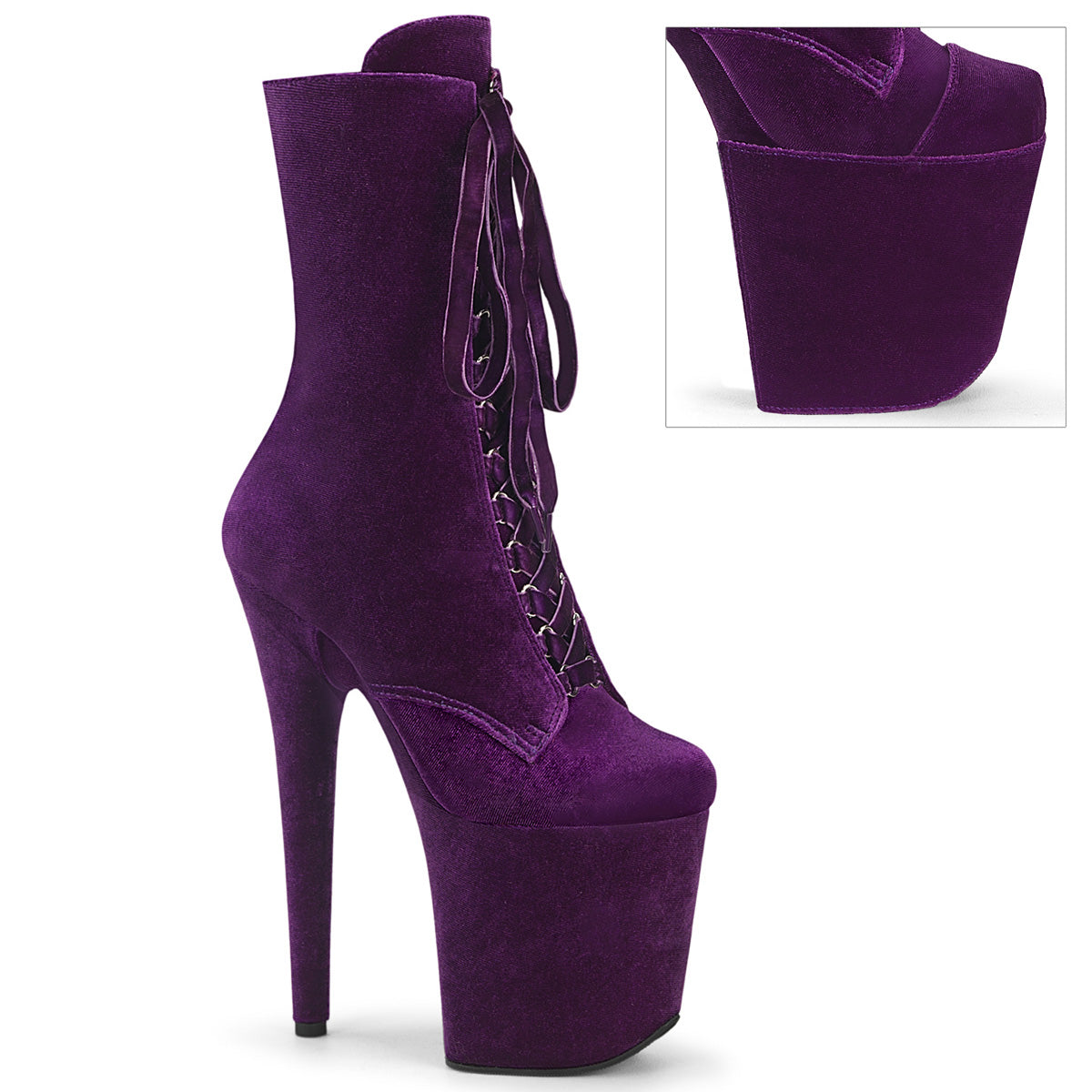 FLAMINGO-1045VEL Pleaser Purple 8 Inch Platform Pole Ankle Boots