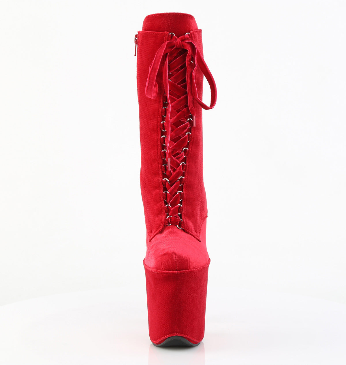 Pleaser FLAMINGO-1045VEL Red Lace-Up Platform Ankle Boots - 8 Inch Heels