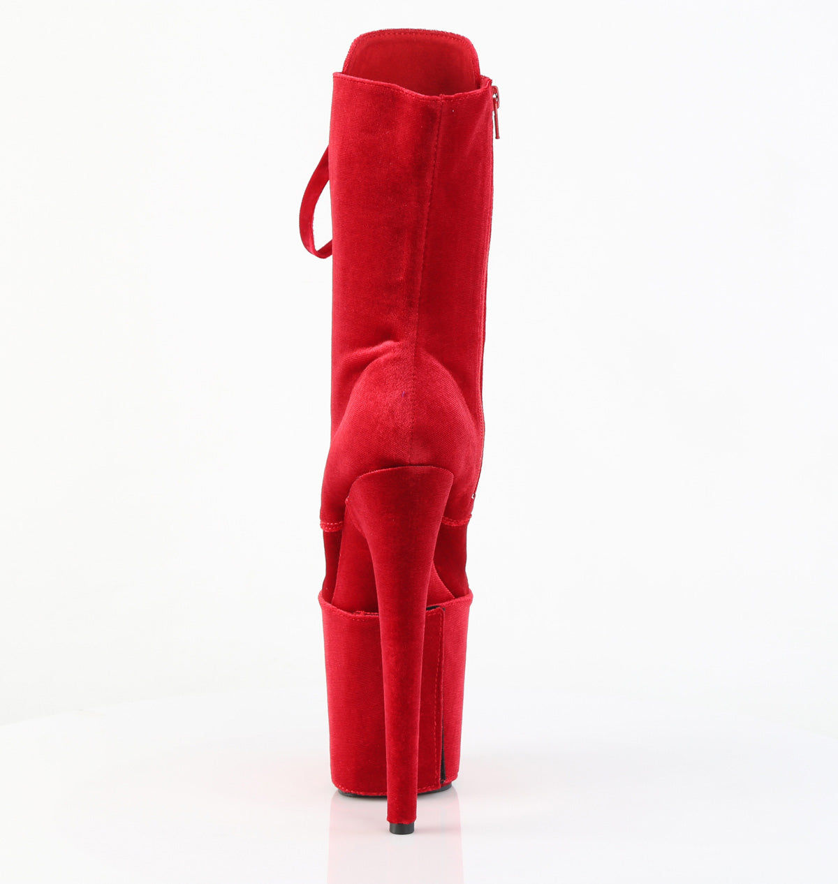 Pleaser FLAMINGO-1045VEL Red Lace-Up Platform Ankle Boots - 8 Inch Heels