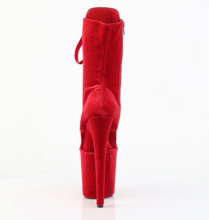 Pleaser FLAMINGO-1045VEL Red Lace-Up Platform Ankle Boots - 8 Inch Heels