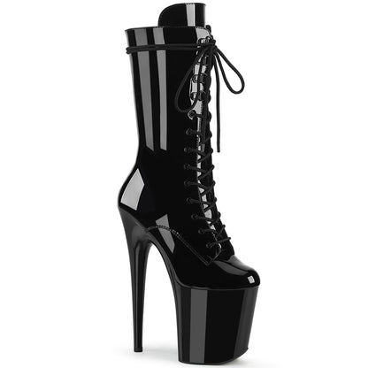 Pleaser FLAMINGO-1050 Black Lace-Up Platform Mid Calf Boots - 8 Inch Heels