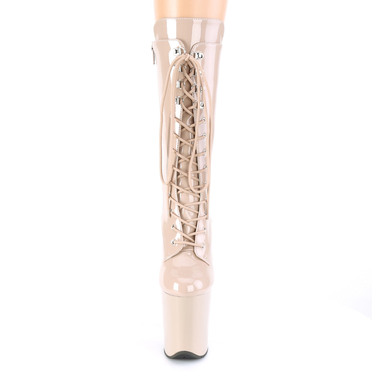 Pleaser FLAMINGO-1050 Nude Lace-Up Platform Mid Calf Boots - 8 Inch Heels