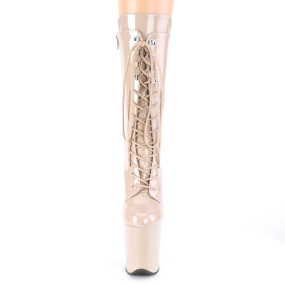 Pleaser FLAMINGO-1050 Nude Lace-Up Platform Mid Calf Boots - 8 Inch Heels