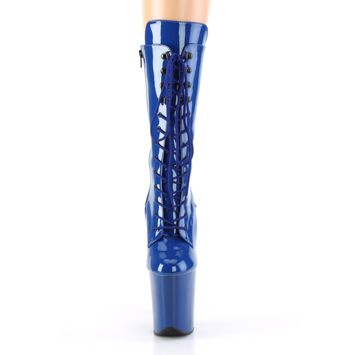 Pleaser FLAMINGO-1050 Royal Blue Lace-Up Platform Mid Calf Boots - 8 Inch Heels