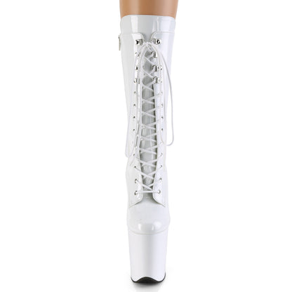 FLAMINGO-1050 Pleaser 8" Heel White Patent Pole Dancing Platform Boots