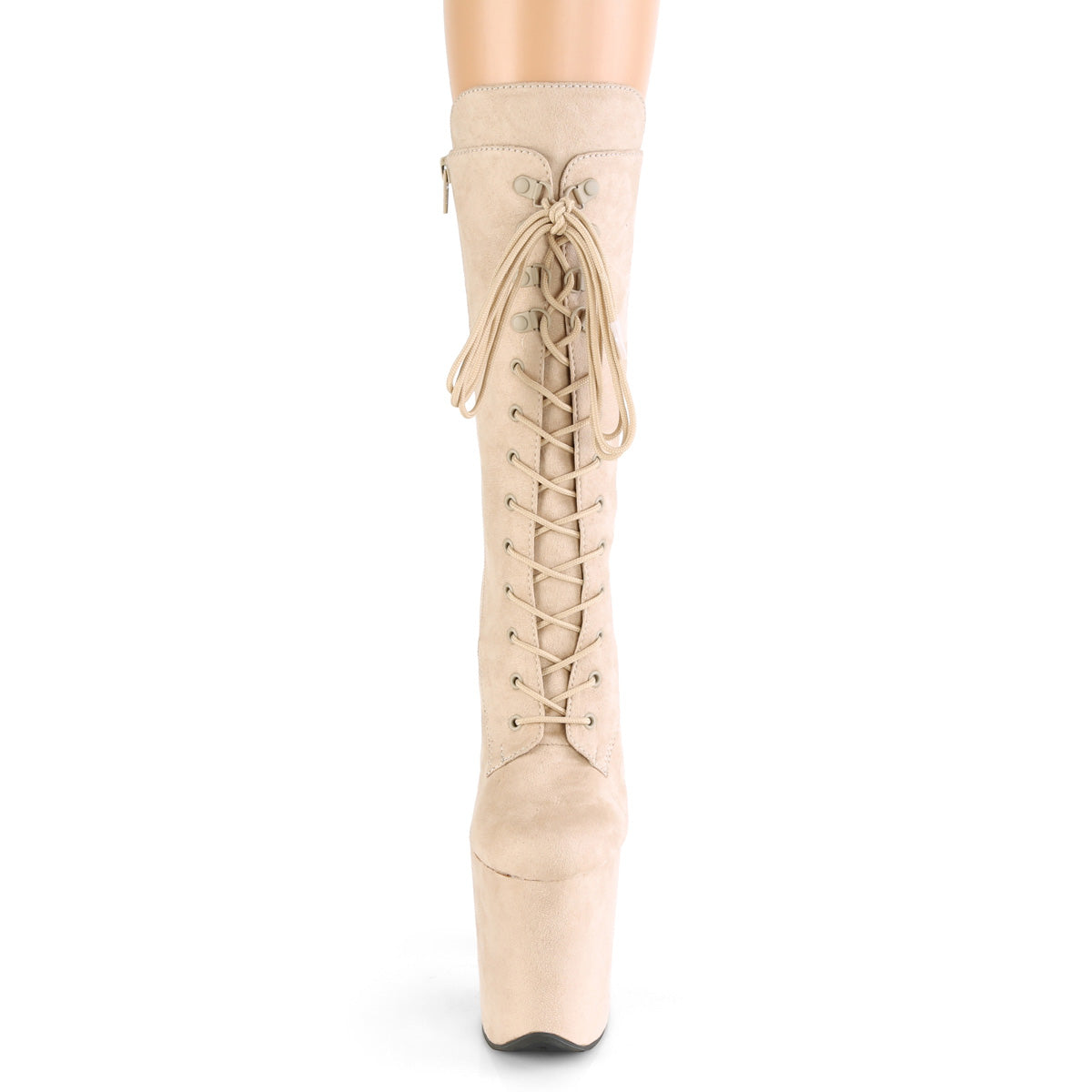 Pleaser FLAMINGO-1050FS Beige Lace-Up Platform Mid Calf Boots - 8 Inch Heels