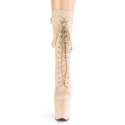Pleaser FLAMINGO-1050FS Beige Lace-Up Platform Mid Calf Boots - 8 Inch Heels