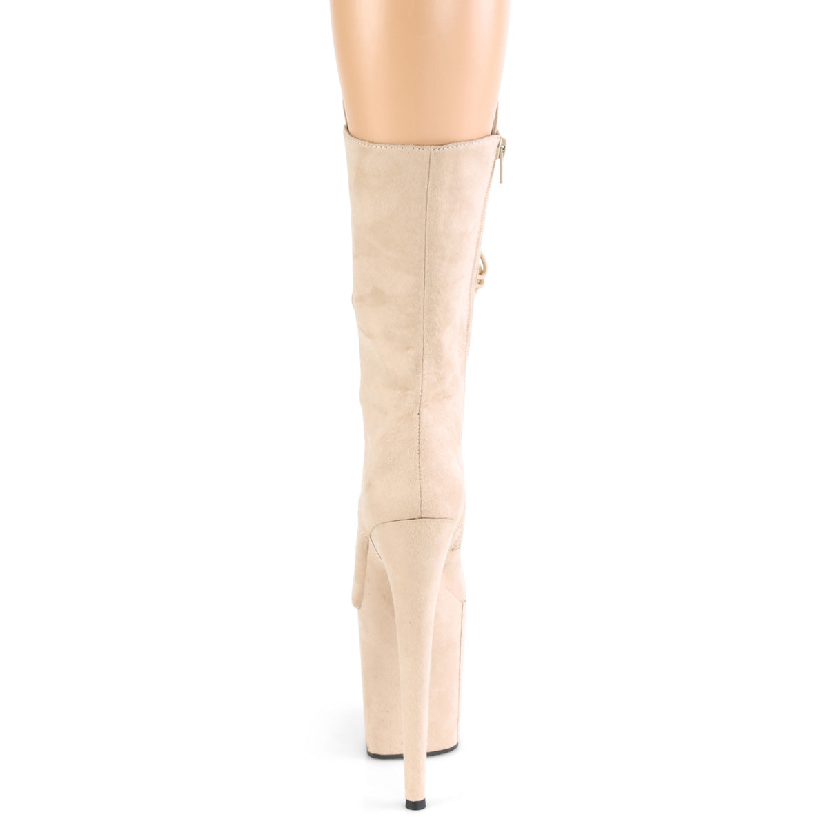 Pleaser FLAMINGO-1050FS Beige Lace-Up Platform Mid Calf Boots - 8 Inch Heels