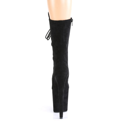 Pleaser FLAMINGO-1050FS Black Lace-Up Platform Mid Calf Boots - 8 Inch Heels