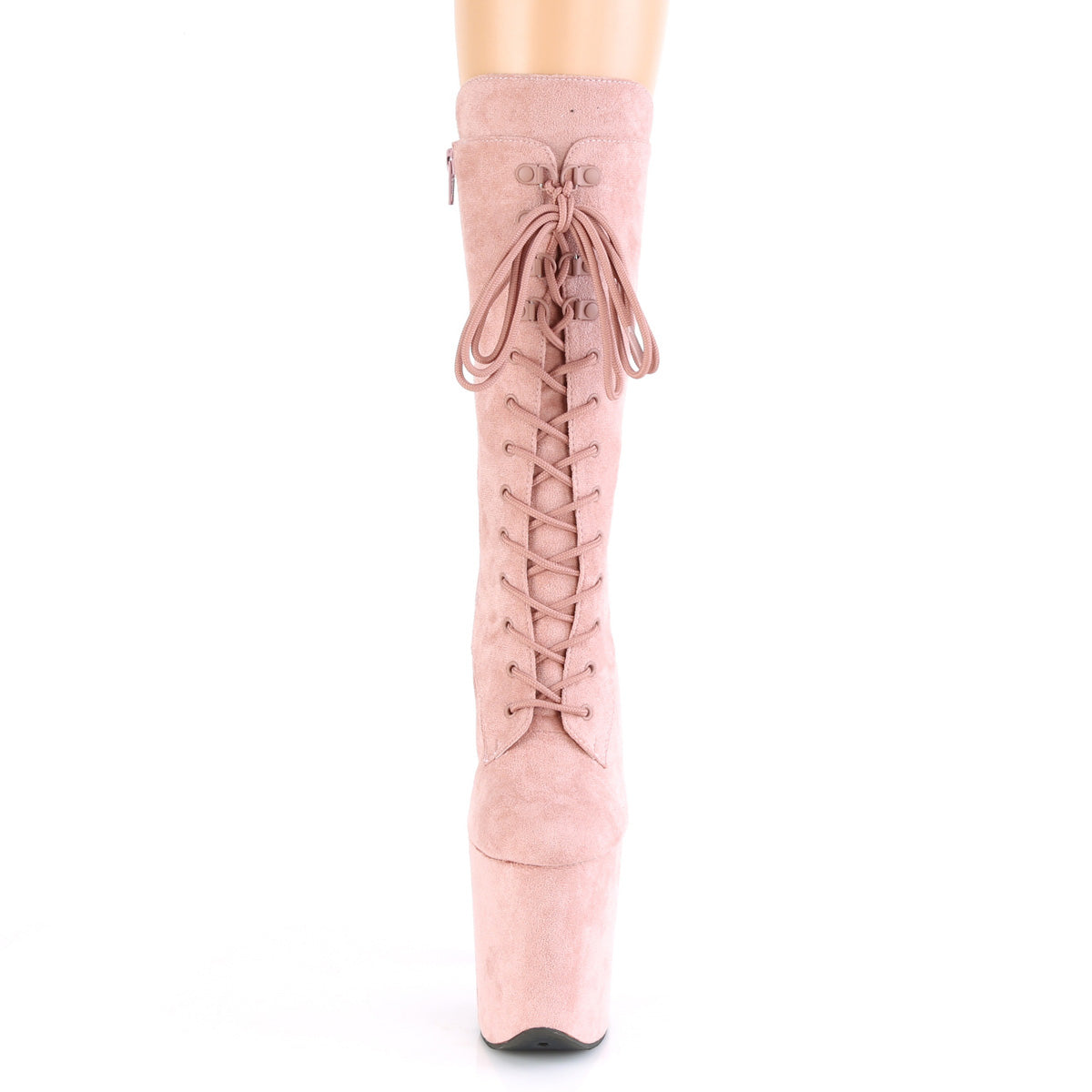 Pleaser FLAMINGO-1050FS Dusty Blush Faux Suede / Dusty Blush Faux Suede Lace-Up Platform Mid Calf Boots - 8 Inch Heels