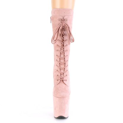 Pleaser FLAMINGO-1050FS Dusty Blush Faux Suede / Dusty Blush Faux Suede Lace-Up Platform Mid Calf Boots - 8 Inch Heels