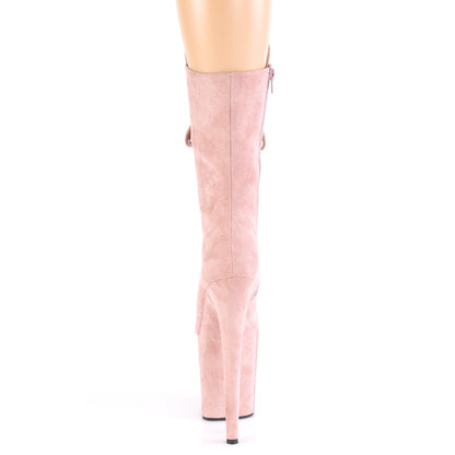 Pleaser FLAMINGO-1050FS Dusty Blush Faux Suede / Dusty Blush Faux Suede Lace-Up Platform Mid Calf Boots - 8 Inch Heels