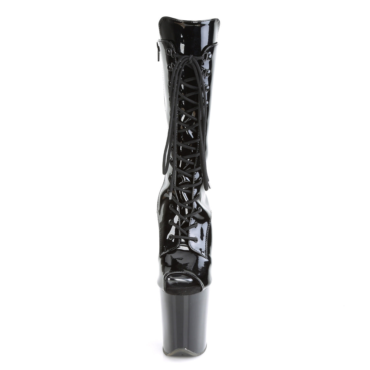 Pleaser FLAMINGO-1051 Black Lace-Up Peep Toe Platform Mid Calf Boots - 8 Inch Heels