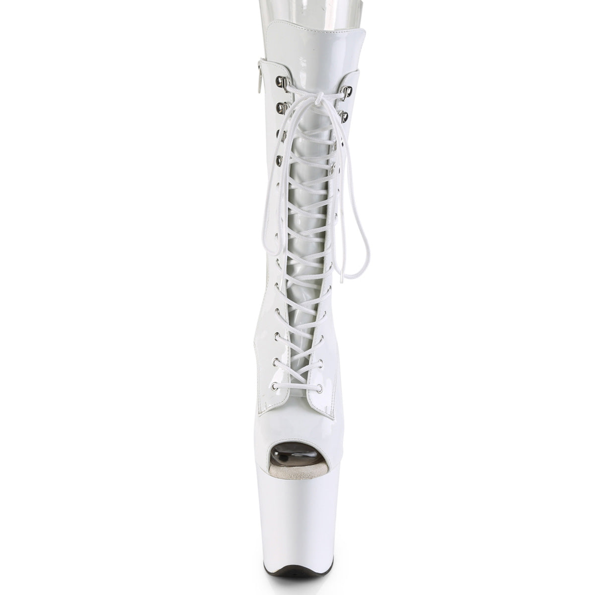 Pleaser FLAMINGO-1051 White Lace-Up Peep Toe Platform Mid Calf Boots - 8 Inch Heels