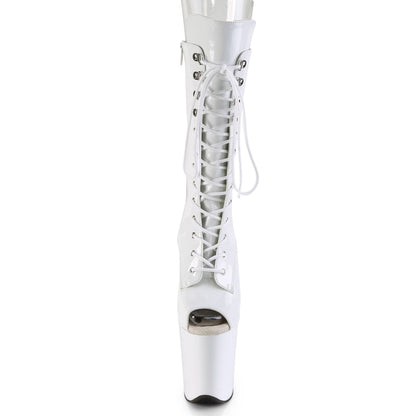 Pleaser FLAMINGO-1051 White Lace-Up Peep Toe Platform Mid Calf Boots - 8 Inch Heels