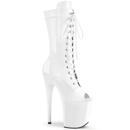 Pleaser FLAMINGO-1051 White Lace-Up Peep Toe Platform Mid Calf Boots - 8 Inch Heels