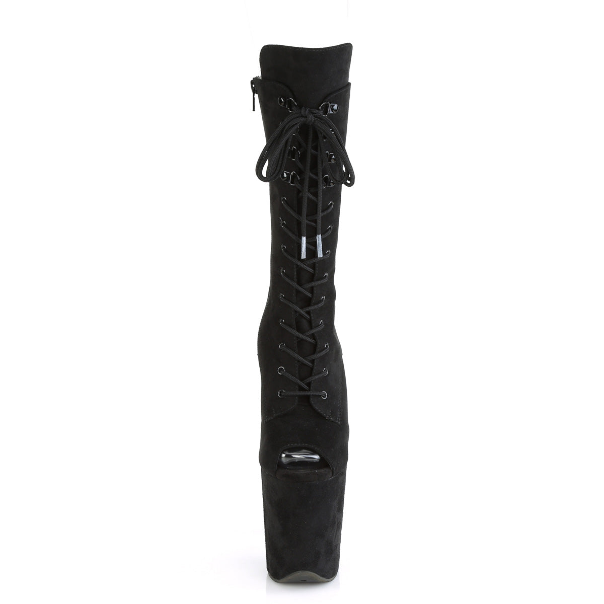 Pleaser FLAMINGO-1051FS Black Lace-Up Peep Toe Platform Mid Calf Boots - 8 Inch Heels