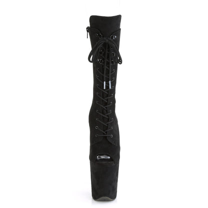 Pleaser FLAMINGO-1051FS Black Lace-Up Peep Toe Platform Mid Calf Boots - 8 Inch Heels
