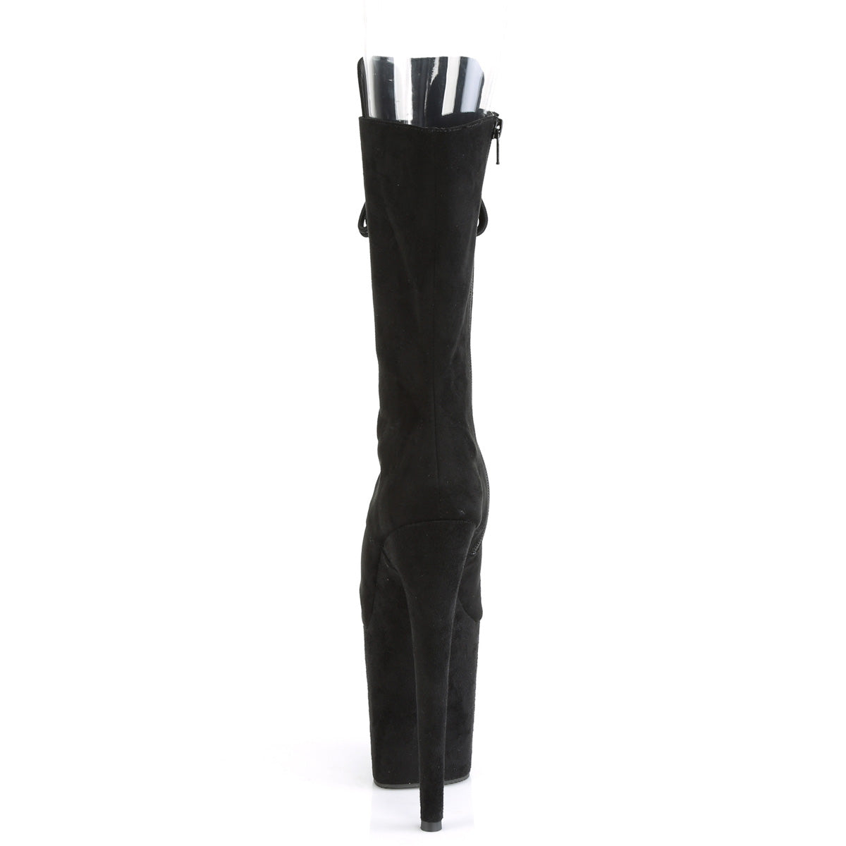 Pleaser FLAMINGO-1051FS Black Lace-Up Peep Toe Platform Mid Calf Boots - 8 Inch Heels