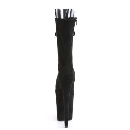 Pleaser FLAMINGO-1051FS Black Lace-Up Peep Toe Platform Mid Calf Boots - 8 Inch Heels