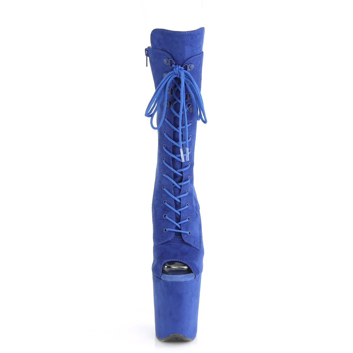 Pleaser FLAMINGO-1051FS Royal Blue Lace-Up Peep Toe Platform Mid Calf Boots - 8 Inch Heels