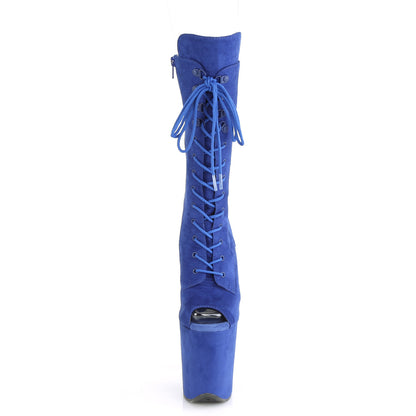 Pleaser FLAMINGO-1051FS Royal Blue Lace-Up Peep Toe Platform Mid Calf Boots - 8 Inch Heels
