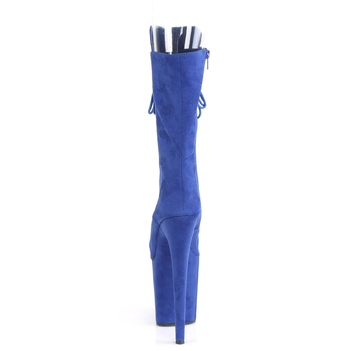 Pleaser FLAMINGO-1051FS Royal Blue Lace-Up Peep Toe Platform Mid Calf Boots - 8 Inch Heels