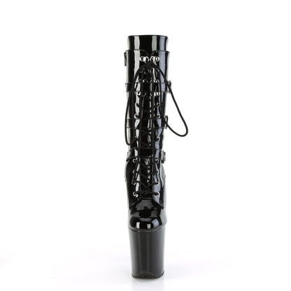 Pleaser FLAMINGO-1053 Black Lace-Up Platform Mid Calf Boots - 8 Inch Heels