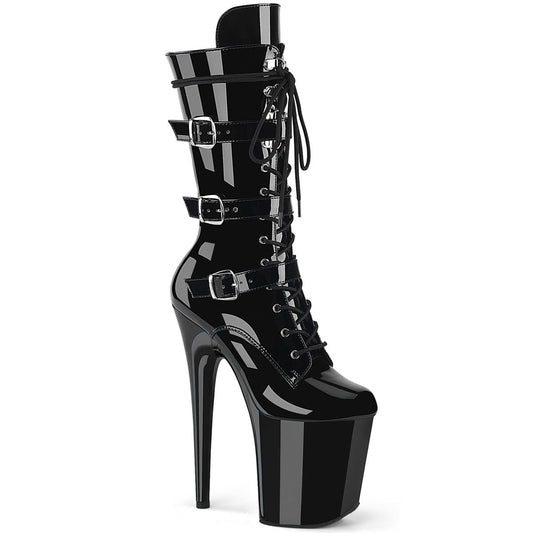 FLAMINGO-1053 Pleaser Black 8 Inch Pole Dancing Ankle Boots Blk Pat Blk