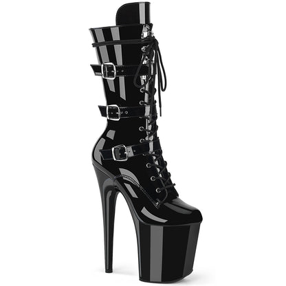 Pleaser FLAMINGO-1053 Black Lace-Up Platform Mid Calf Boots - 8 Inch Heels