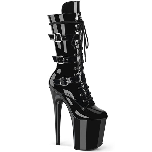 Pleaser FLAMINGO-1053 Black Lace-Up Platform Mid Calf Boots - 8 Inch Heels