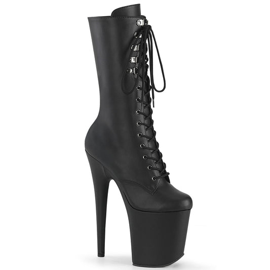 FLAMINGO-1054 Pleaser Black 8 Inch Pole Dance Ankle Boots Blk Faux Leather Blk Matte