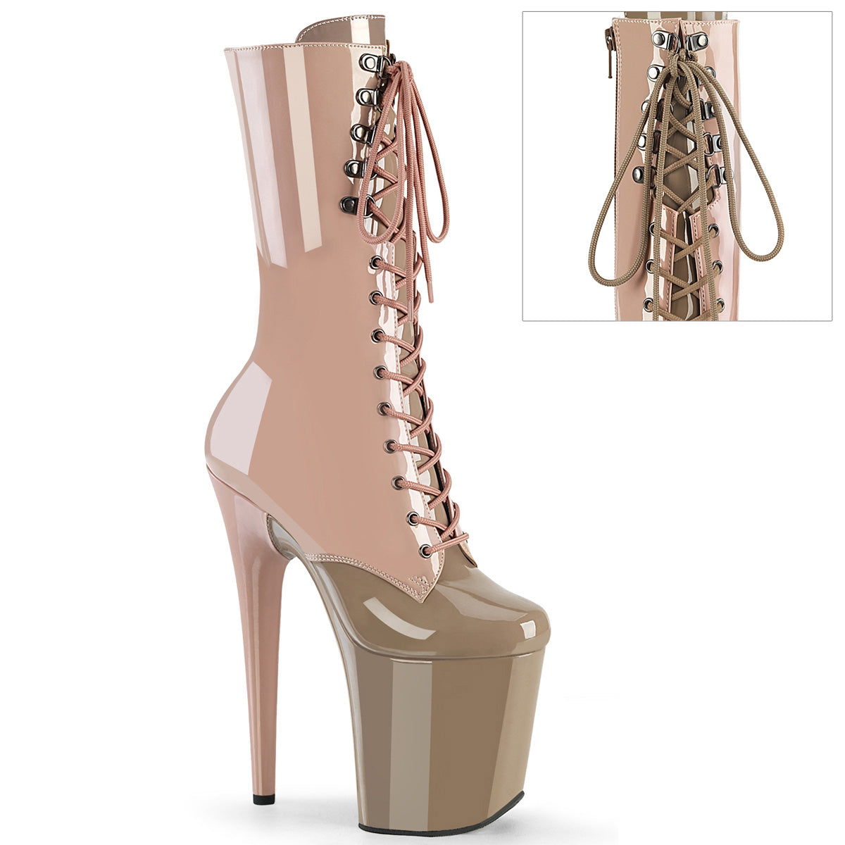 FLAMINGO-1054DC Pleaser Dusty Pink 8 Inch Strippers Ankle Boots Dusty Pink-Sand Pat Dusty Pink-Sand
