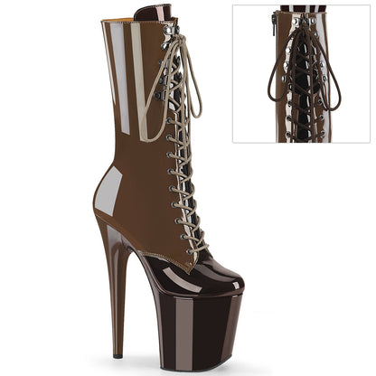 FLAMINGO-1054DC Pleaser Mocha 8 Inch Exotic Dancing Ankle Boots Mocha-Coffee Pat Mocha Coffee