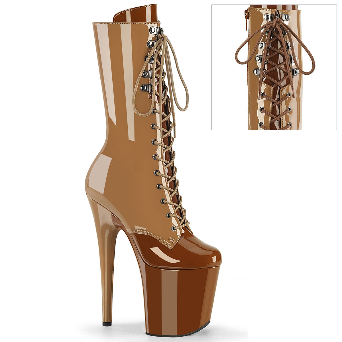 FLAMINGO-1054DC Pleaser Toffee 8 Inch Pole Dance Ankle Boots Toffee-Caramel Pat Toffee Caramel