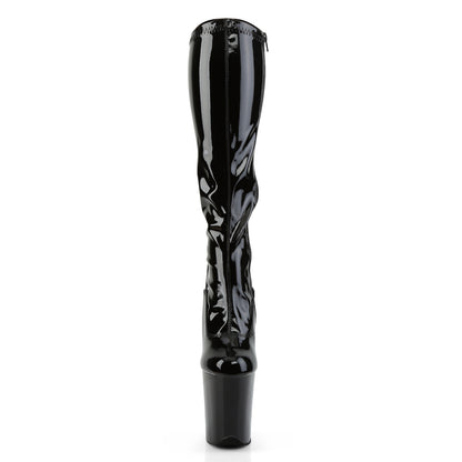Pleaser FLAMINGO-2000 Black Platform Knee High Boots - 8 Inch Heels