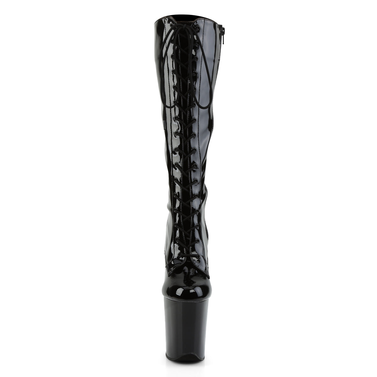 Pleaser FLAMINGO-2023 Black Lace-Up Platform Knee High Boots - 8 Inch Heels