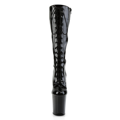 Pleaser FLAMINGO-2023 Black Lace-Up Platform Knee High Boots - 8 Inch Heels