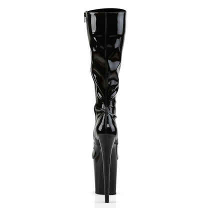 Pleaser FLAMINGO-2023 Black Lace-Up Platform Knee High Boots - 8 Inch Heels