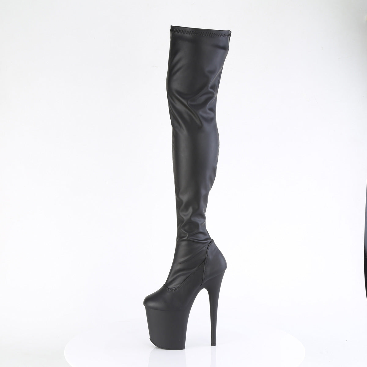 Pleaser FLAMINGO-3000 Black / Black Matte Platform Thigh High Boots - 8 Inch Heels