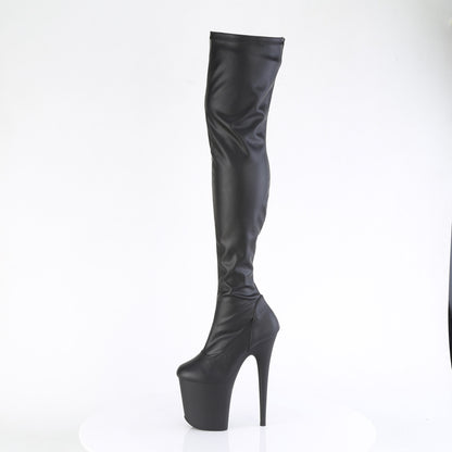 Pleaser FLAMINGO-3000 Black / Black Matte Platform Thigh High Boots - 8 Inch Heels