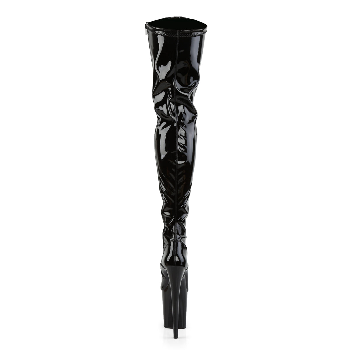FLAMINGO-3000 Pleaser 8" Black Stretch Patent Pole Dancer Platform Thigh High Boots