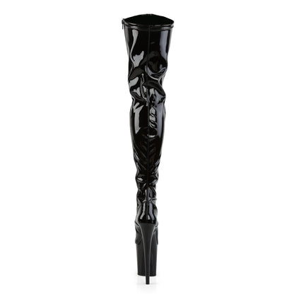 Pleaser FLAMINGO-3000 Black Platform Thigh High Boots - 8 Inch Heels