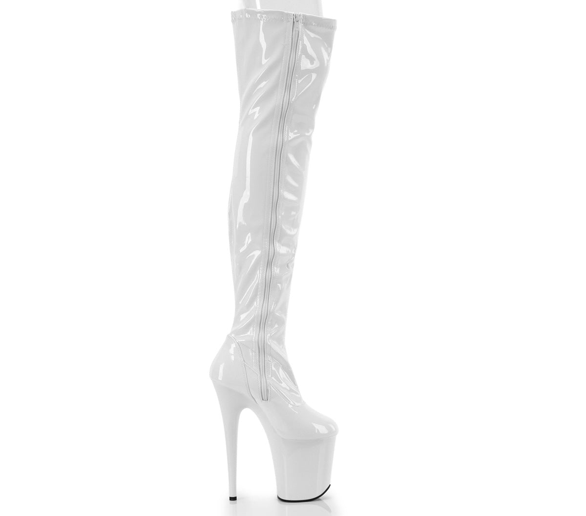 Pleaser FLAMINGO-3000 White Platform Thigh High Boots - 8 Inch Heels