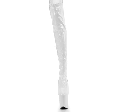 Pleaser FLAMINGO-3000 White Platform Thigh High Boots - 8 Inch Heels