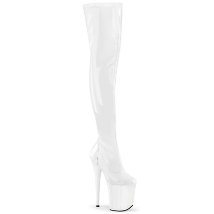 FLAMINGO-3000 Pleaser White 8 Inch Dancer Platform Thigh High boots Wht Str Pat Wht